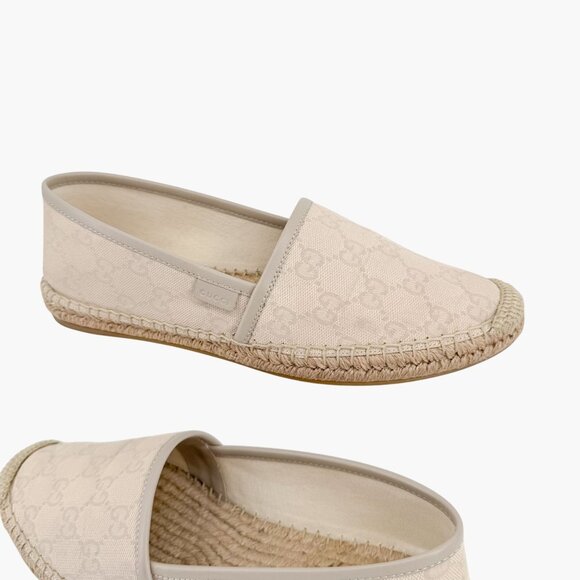 Gucci GG Espadrille Flats EU 38.5 US 8.5 White Gray Monogram Canvas Slip On Shoe - Picture 9 of 13